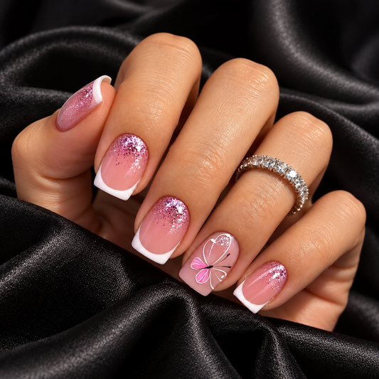 Pétalos brillantes - Set de 24 uñas