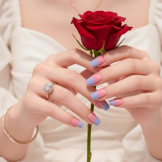 Blue Pink Ombre-Gel Nail Stickers — No UV Lamp Needed - Secret Teddy