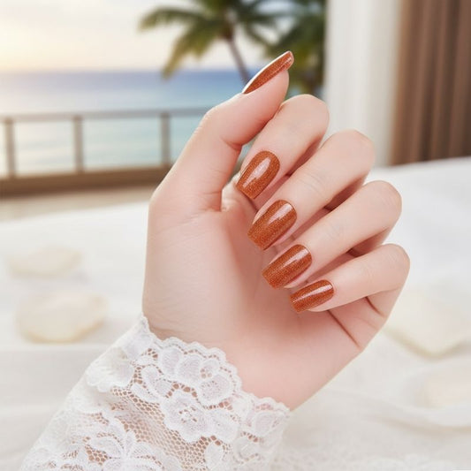Copper Glitter-Gel Nail Stickers — No UV Lamp Needed - Secret Teddy