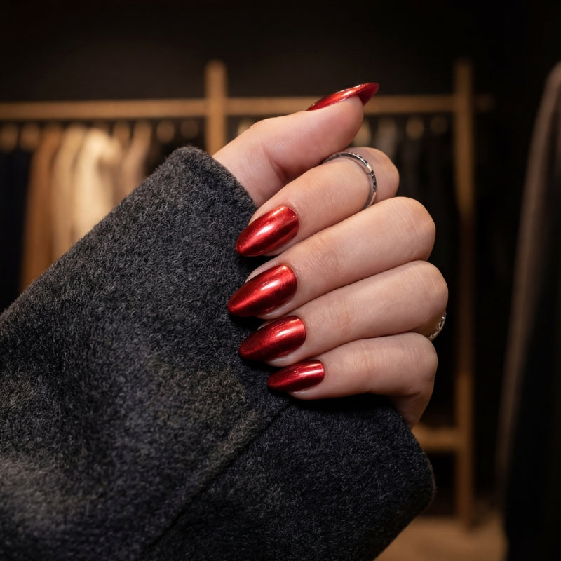 Cherry Wine Crystal Cat Eye Short Nails | Reusable Nails - Secret Teddy