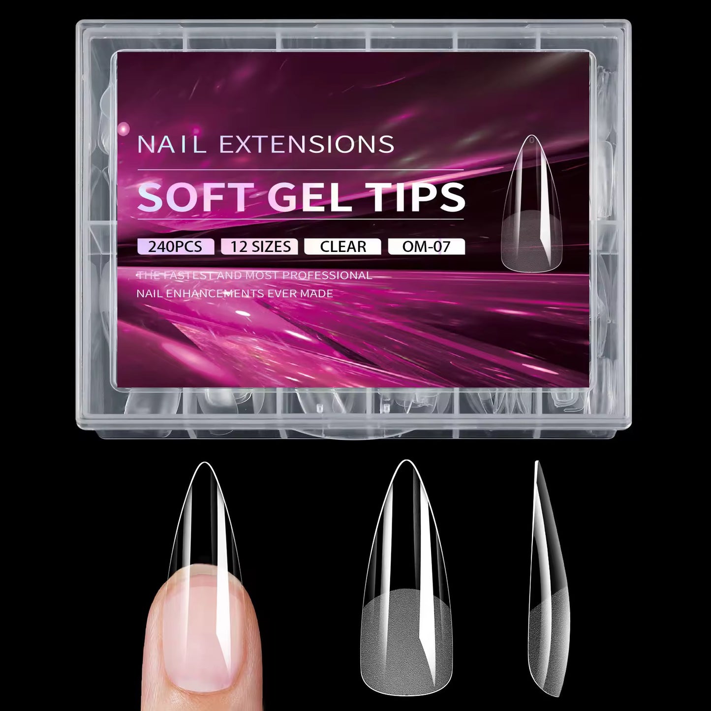 Extensions d'ongles transparentes - Lot de 240 ongles - Stiletto