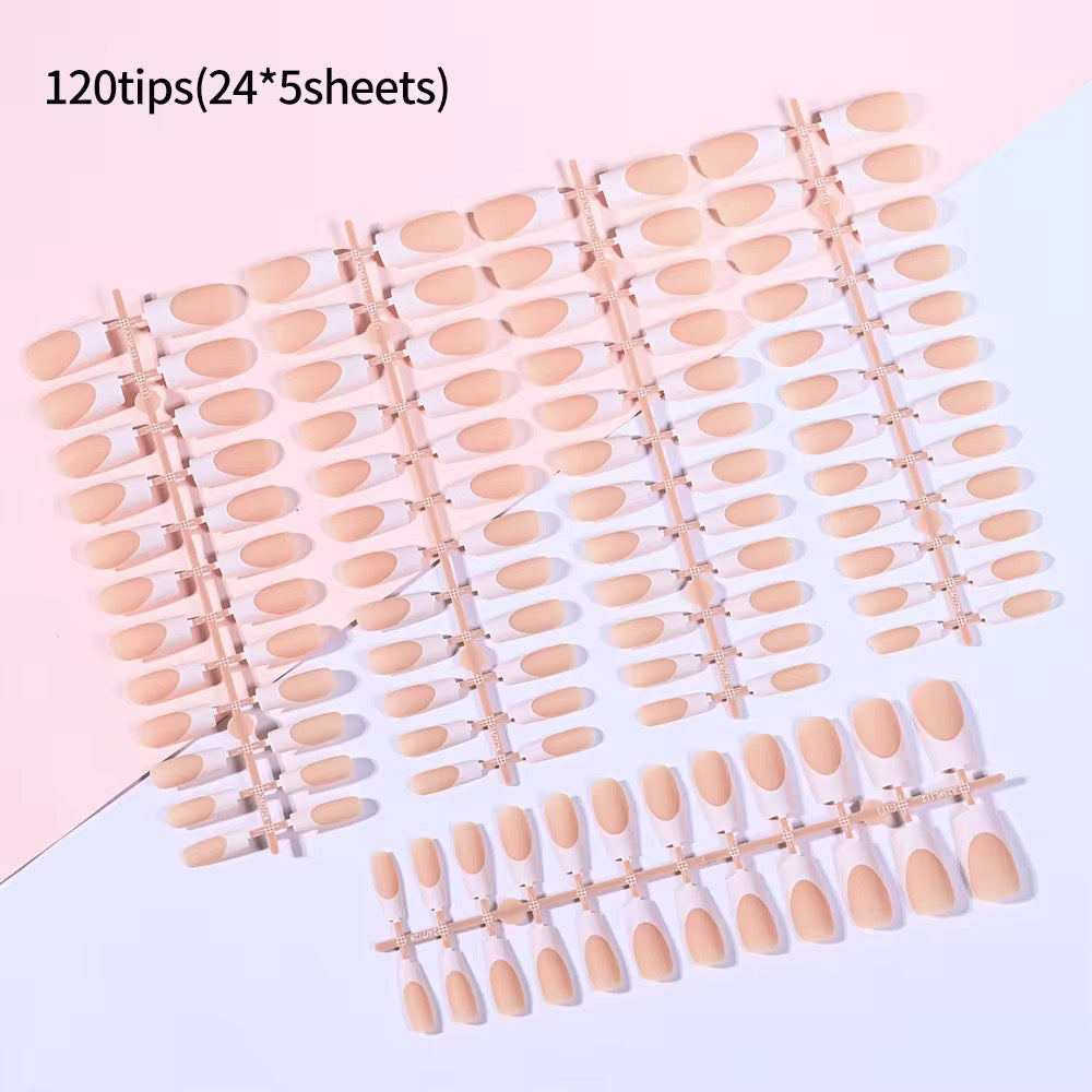 Ongles longs carrés roses français - Lot de 120 ongles