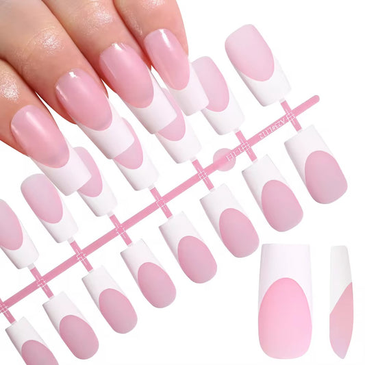 Pink French Long Square Nails - 120 Nails Set