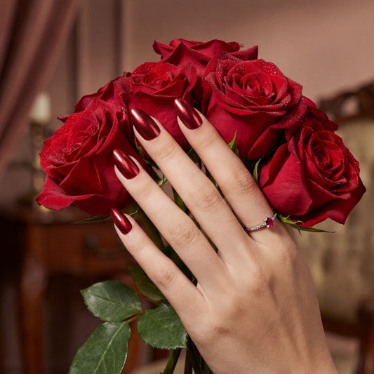 Cherry Wine Crystal Cat Eye Short Nails | Reusable Nails - Secret Teddy