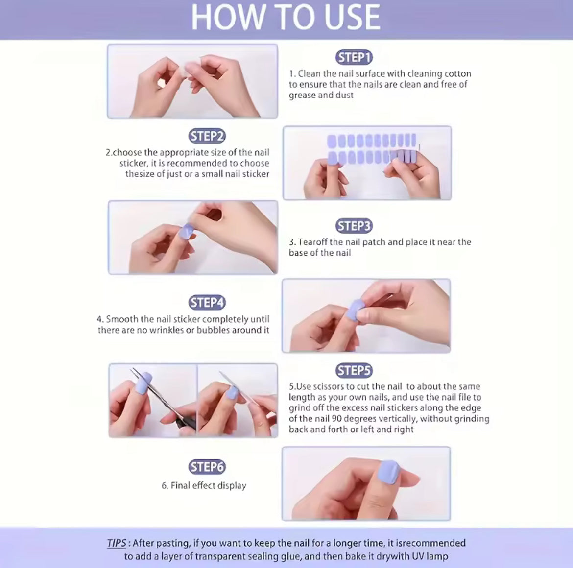 Purple Glitter-Gel Nail Stickers — No UV Lamp Needed - Secret Teddy