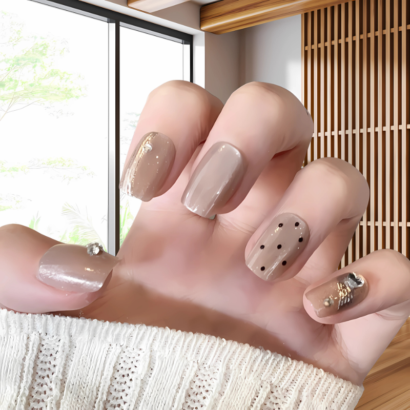 Handmade Reusable Cat Eye Nails - Soft Brown Cream - Secret Teddy