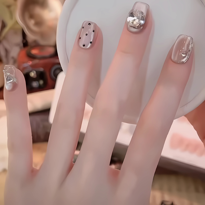 Handmade Reusable Cat Eye Nails - Soft Brown Cream - Secret Teddy