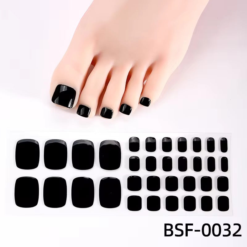 Midnight Black Toe Nails Gel Strips - No UV Lamp Needed