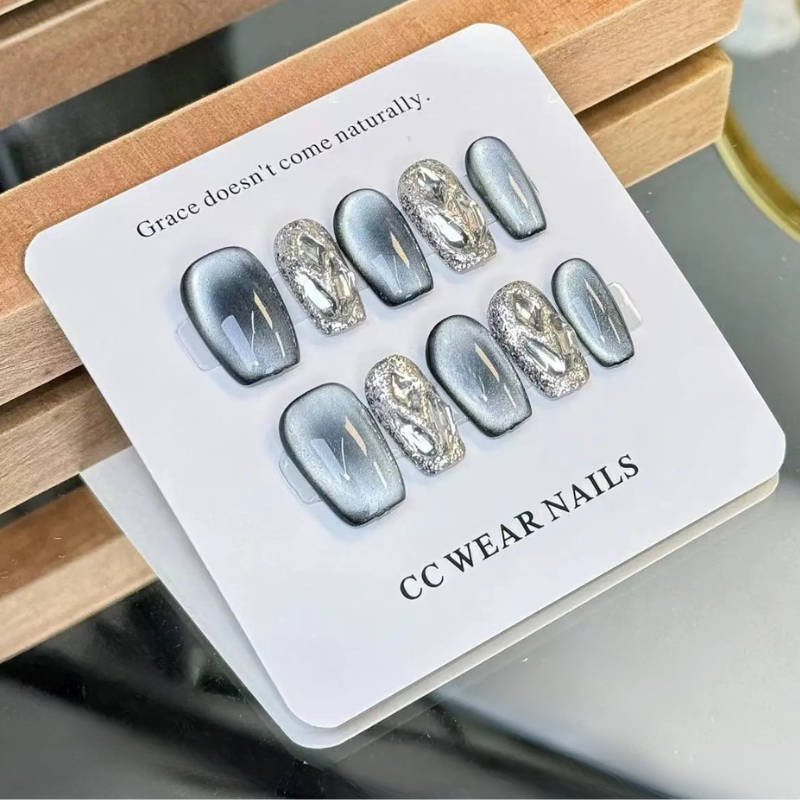 Handmade Reusable Cat Eye Nails - Grayish Blue - Secret Teddy