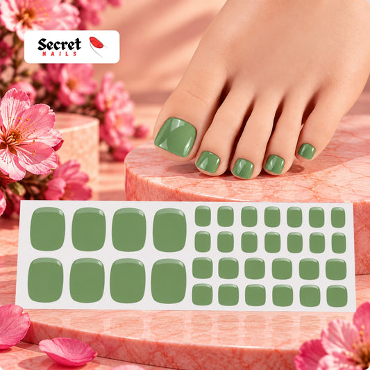 Sage Green Toe Nails Gel Strips - No UV Lamp Needed - Secret Teddy
