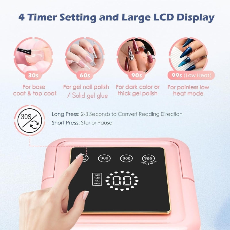 CureBeam Pro – 108W Cordless UV Nail Lamp for Opaque Nails, Gel Polish & Solid Gel Adhesive - Secret Teddy
