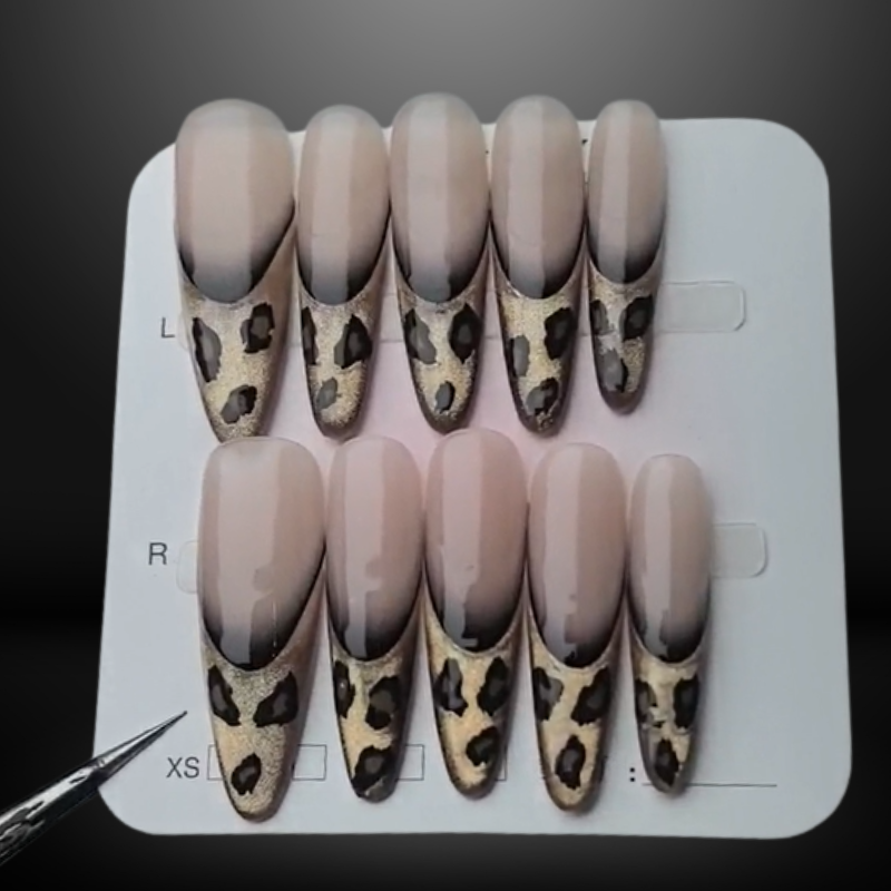Handmade Reusable Long Oval Nails - Tiger Print - Secret Teddy