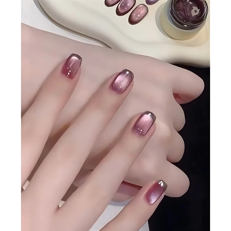 Handmade Reusable Nails - Blush Chrome - Secret Teddy