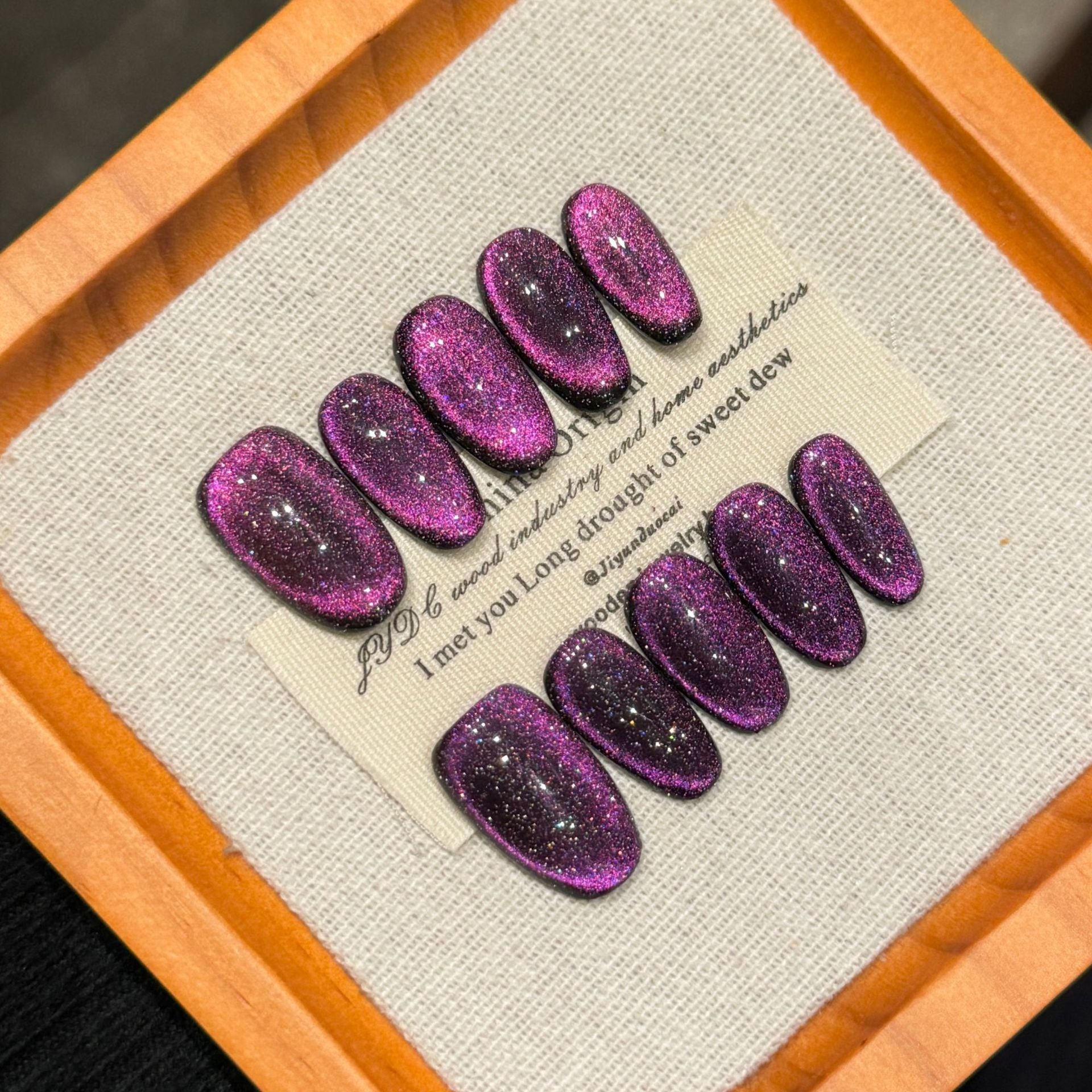 Handmade Reusable Cat Eye Nails - Purple Royal Stardust - Secret Teddy