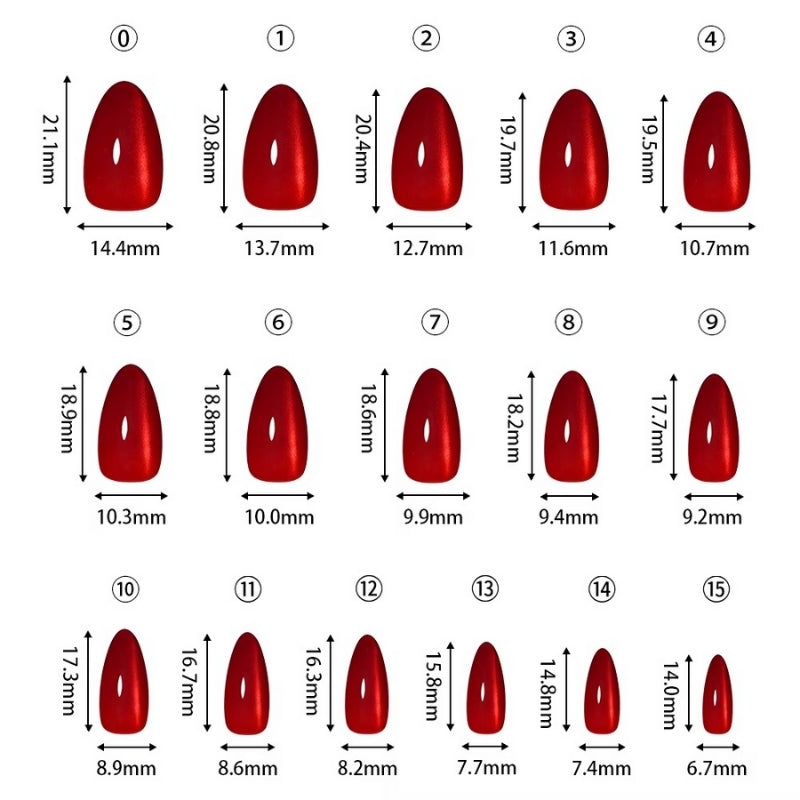 Ongles courts œil de chat en cristal de vin cerise | Ongles réutilisables