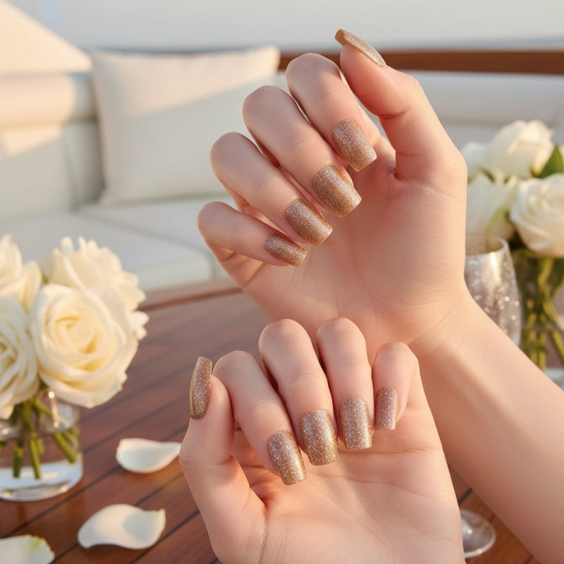 Gold Glitter-Gel Nail Stickers — No UV Lamp Needed - Secret Teddy