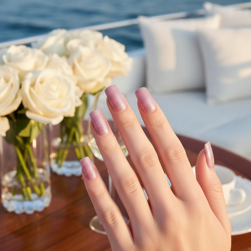 Light Pink Glitter-Gel Nail Stickers — No UV Lamp Needed - Secret Teddy