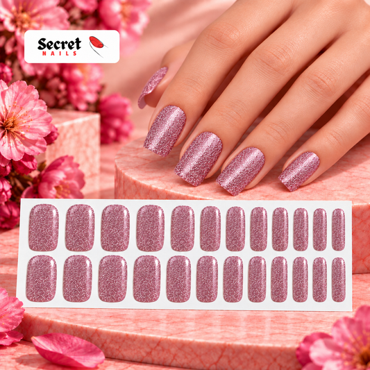 Medium Pink Glitter-Gel Nail Stickers — No UV Lamp Needed