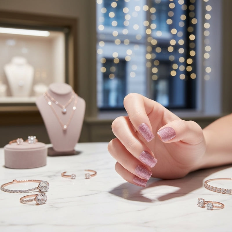 Light Pink Glitter-Gel Nail Stickers — No UV Lamp Needed - Secret Teddy