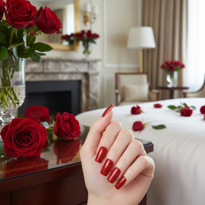 Red Glitter-Gel Nail Stickers — No UV Lamp Needed - Secret Teddy