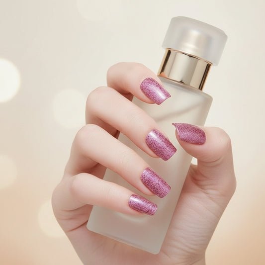 Pink Glitter-Gel Nail Stickers — No UV Lamp Needed - Secret Teddy