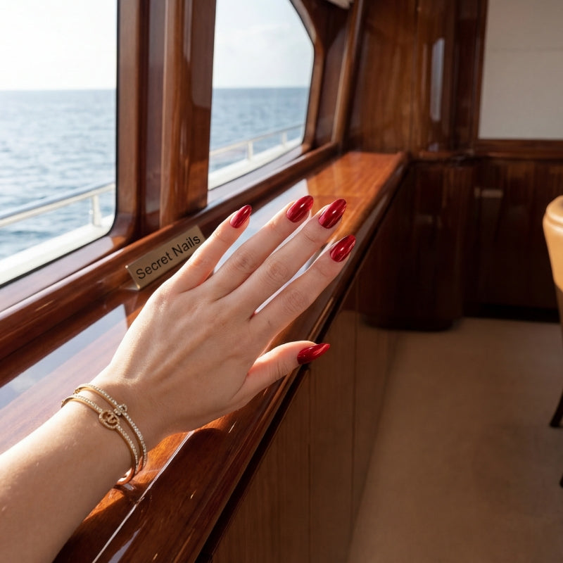 Cherry Wine Crystal Cat Eye Short Nails | Reusable Nails - Secret Teddy