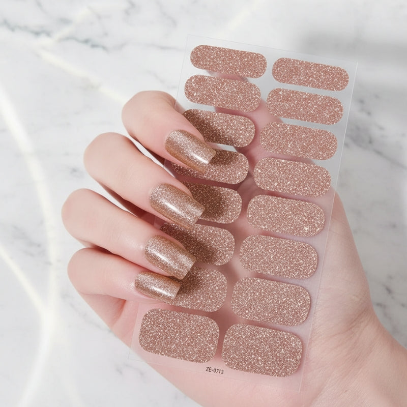 Rose Gold Glitter-Gel Nail Stickers — No UV Lamp Needed - Secret Teddy