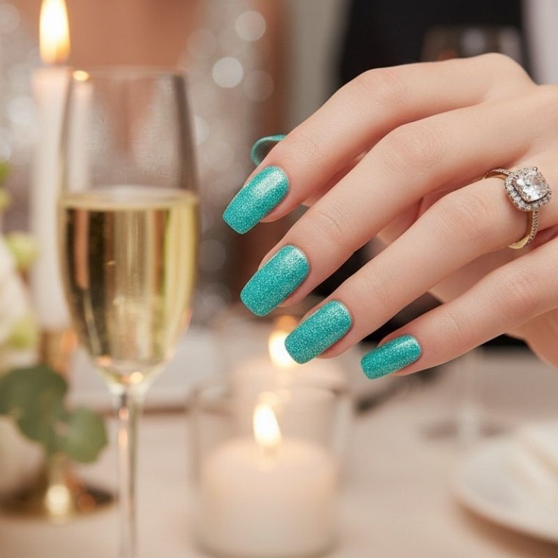 Turquoise Glitter-Gel Nail Stickers — No UV Lamp Needed - Secret Teddy