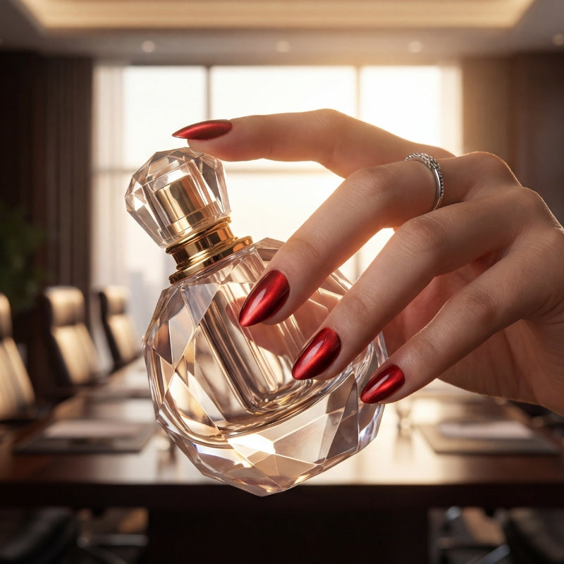 Cherry Wine Crystal Cat Eye Short Nails | Reusable Nails - Secret Teddy