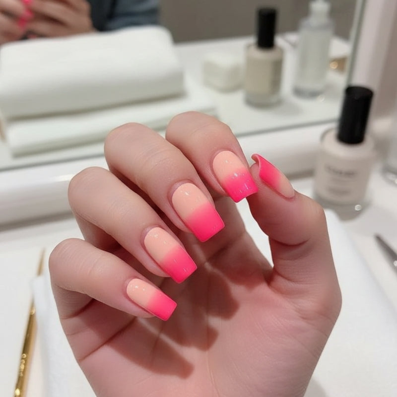 Neon Pink Ombre-Gel Nail Stickers — No UV Lamp Needed - Secret Teddy