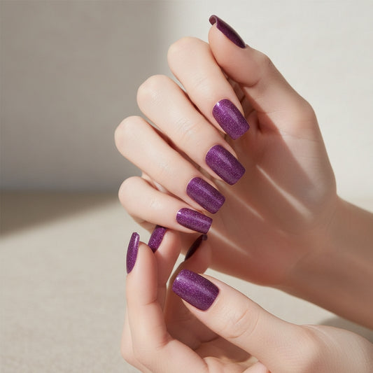 Dark Purple Glitter-Gel Nail Stickers — No UV Lamp Needed - Secret Teddy