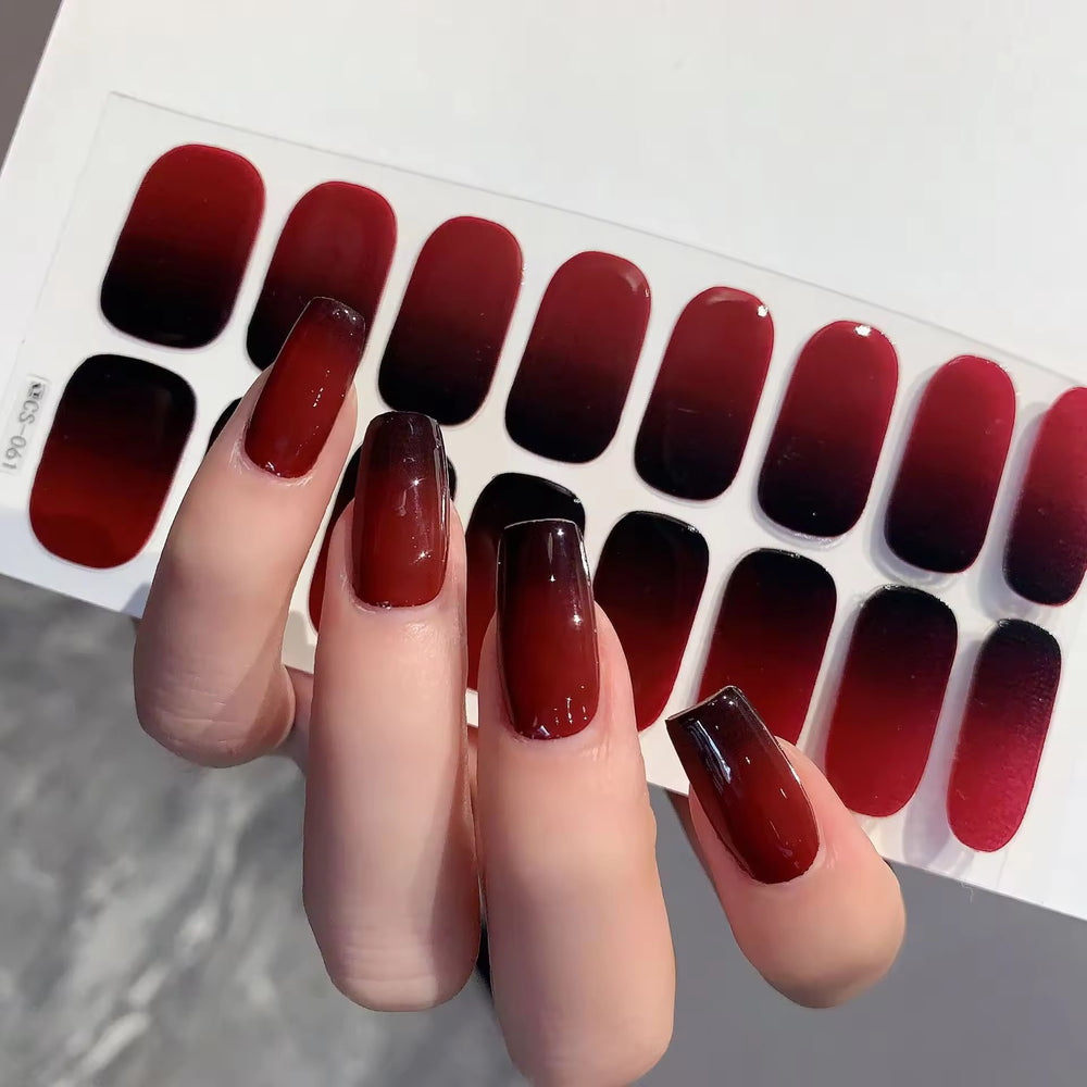 Burgundy Ombre-Gel Nail Stickers — No UV Lamp Needed - Secret Teddy