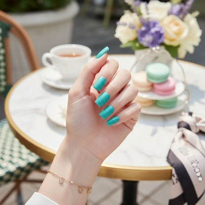 Turquoise Glitter-Gel Nail Stickers — No UV Lamp Needed - Secret Teddy