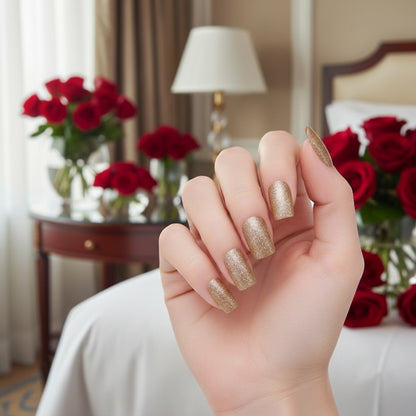 Gold Glitter-Gel Nail Stickers — No UV Lamp Needed - Secret Teddy
