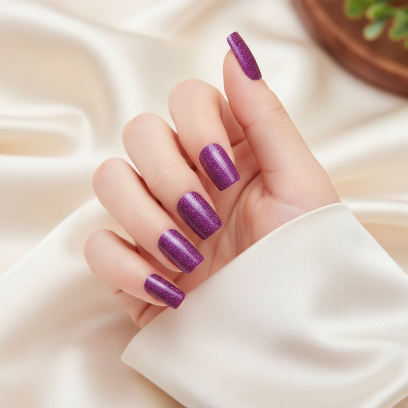 Dark Purple Glitter-Gel Nail Stickers — No UV Lamp Needed - Secret Teddy
