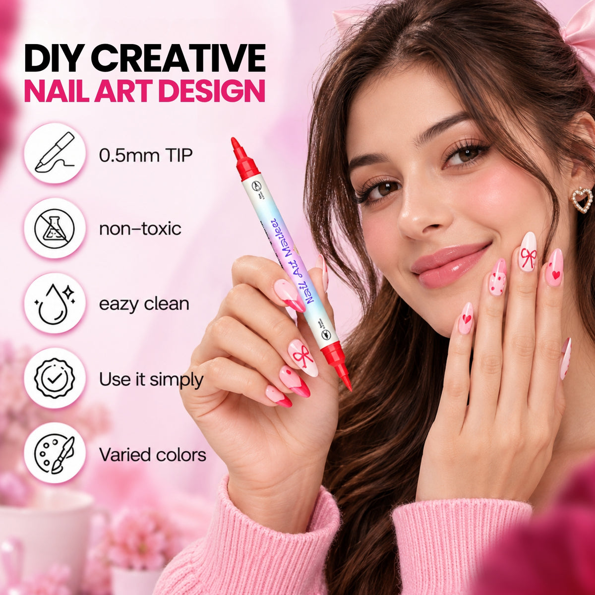 Nails Art Pen (Dual Tip - 12 Pens) - Secret Teddy