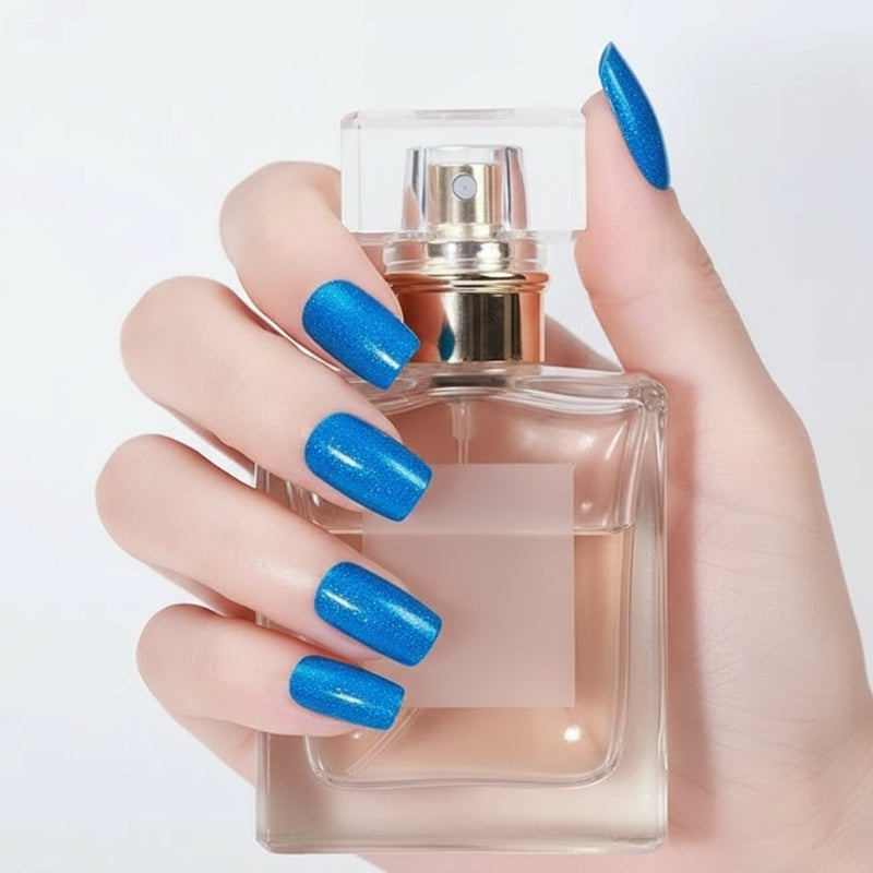 Blue Glitter-Gel Nail Stickers — No UV Lamp Needed - Secret Teddy