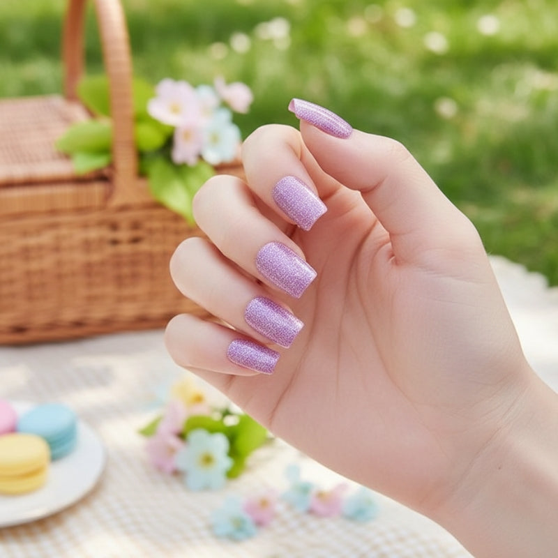 Purple Glitter-Gel Nail Stickers — No UV Lamp Needed - Secret Teddy