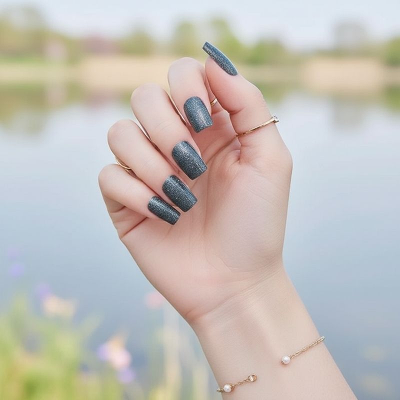 Dark Grey Glitter-Gel Nail Stickers — No UV Lamp Needed - Secret Teddy