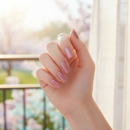 Medium Pink Glitter-Gel Nail Stickers — No UV Lamp Needed - Secret Teddy