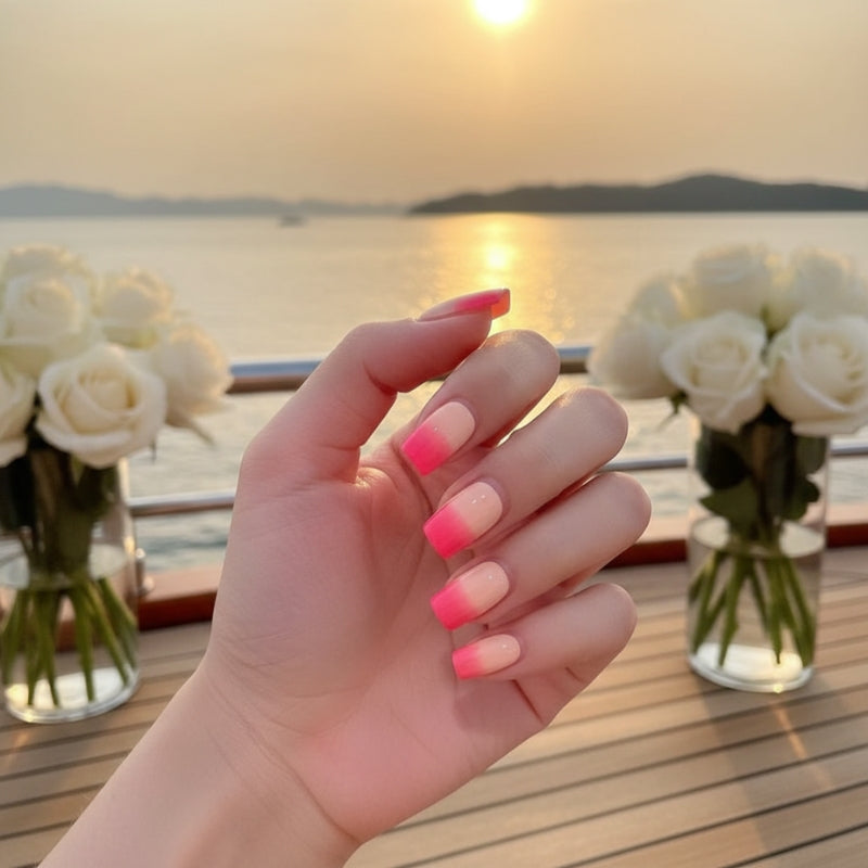 Neon Pink Ombre-Gel Nail Stickers — No UV Lamp Needed - Secret Teddy