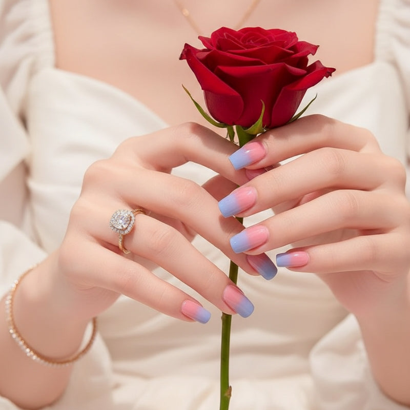 Blue Pink Ombre-Gel Nail Stickers — No UV Lamp Needed - Secret Teddy
