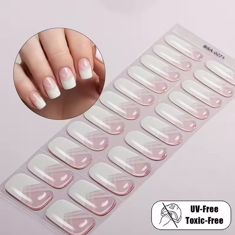 Milky Blush-Gel Nail Stickers — No UV Lamp Needed