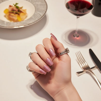 Light Pink Glitter-Gel Nail Stickers — No UV Lamp Needed - Secret Teddy
