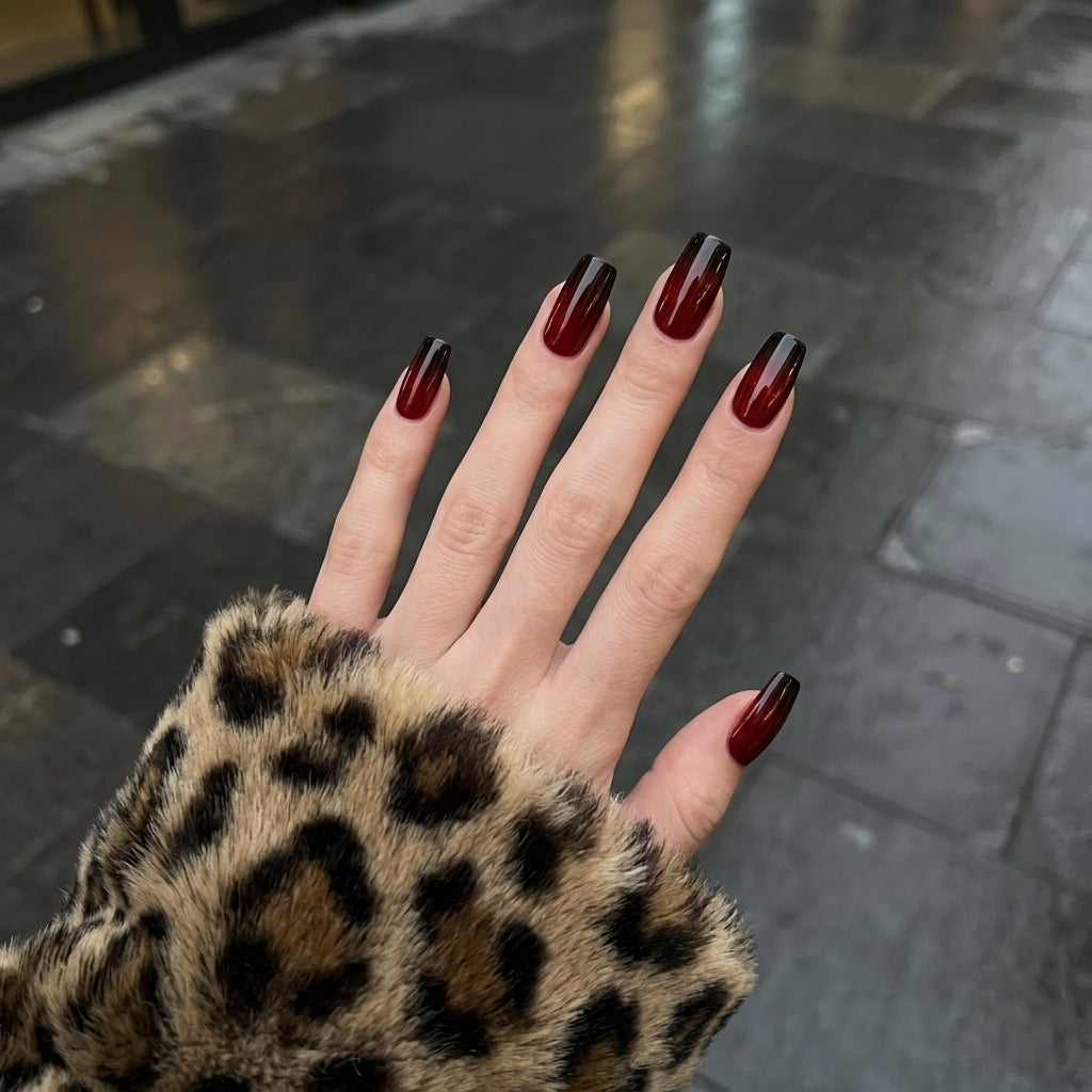 Burgundy Ombre-Gel Nail Stickers — No UV Lamp Needed - Secret Teddy