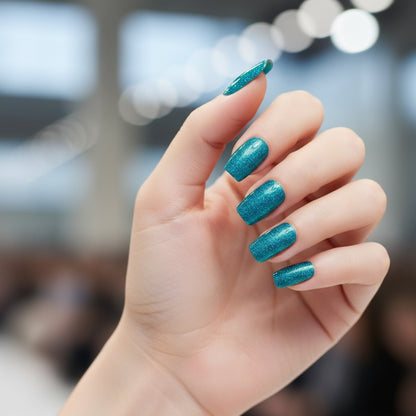 Teal Glitter-Gel Nail Stickers — No UV Lamp Needed - Secret Teddy