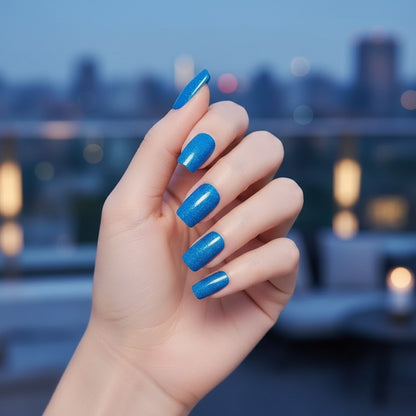 Blue Glitter-Gel Nail Stickers — No UV Lamp Needed - Secret Teddy