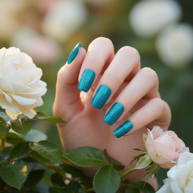 Teal Glitter-Gel Nail Stickers — No UV Lamp Needed - Secret Teddy