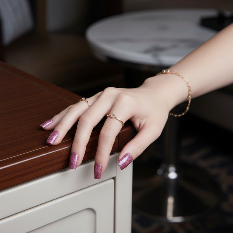 Pink Glitter-Gel Nail Stickers — No UV Lamp Needed - Secret Teddy