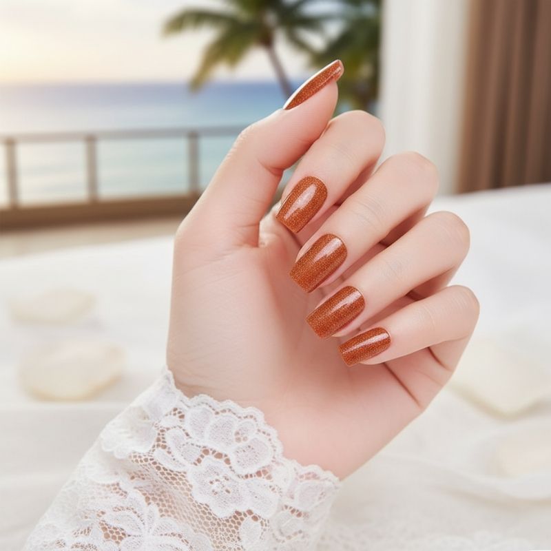 Copper Glitter-Gel Nail Stickers — No UV Lamp Needed - Secret Teddy